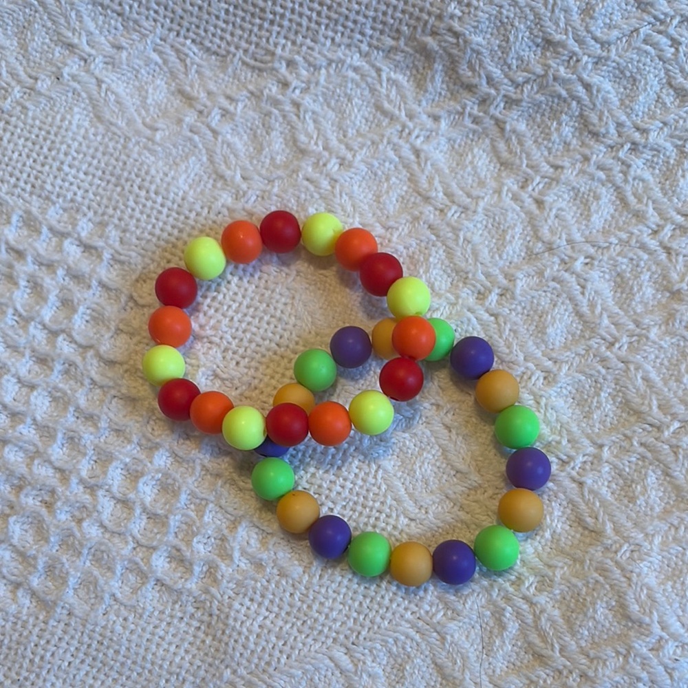 Multi-Colored Homemade Beaded Bracelets - Set of 2